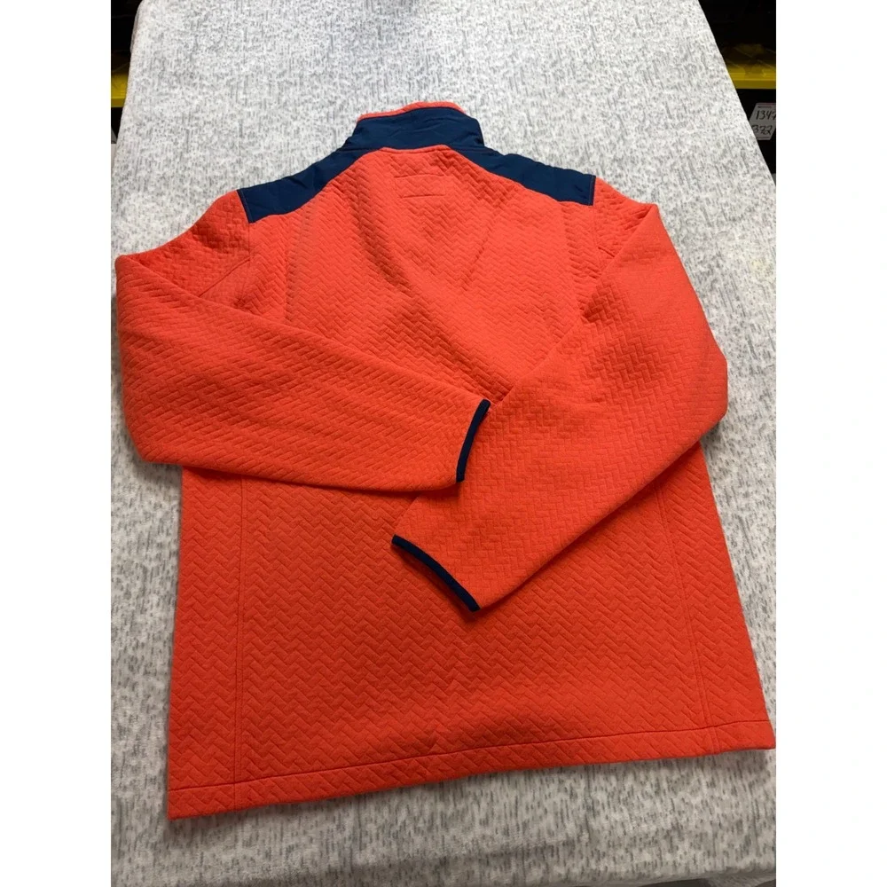 Chubbies Mens The Fire Coral Quilted Quarter-Zip Pullover Orange Navy 615253-142